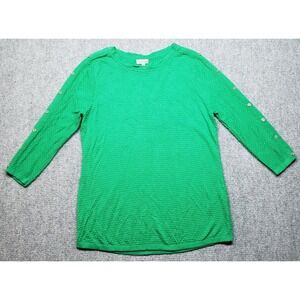 Joseph A Sweater Womens XL Jelly Bean Green Round Neck 3/4 Button Sleeve Solid